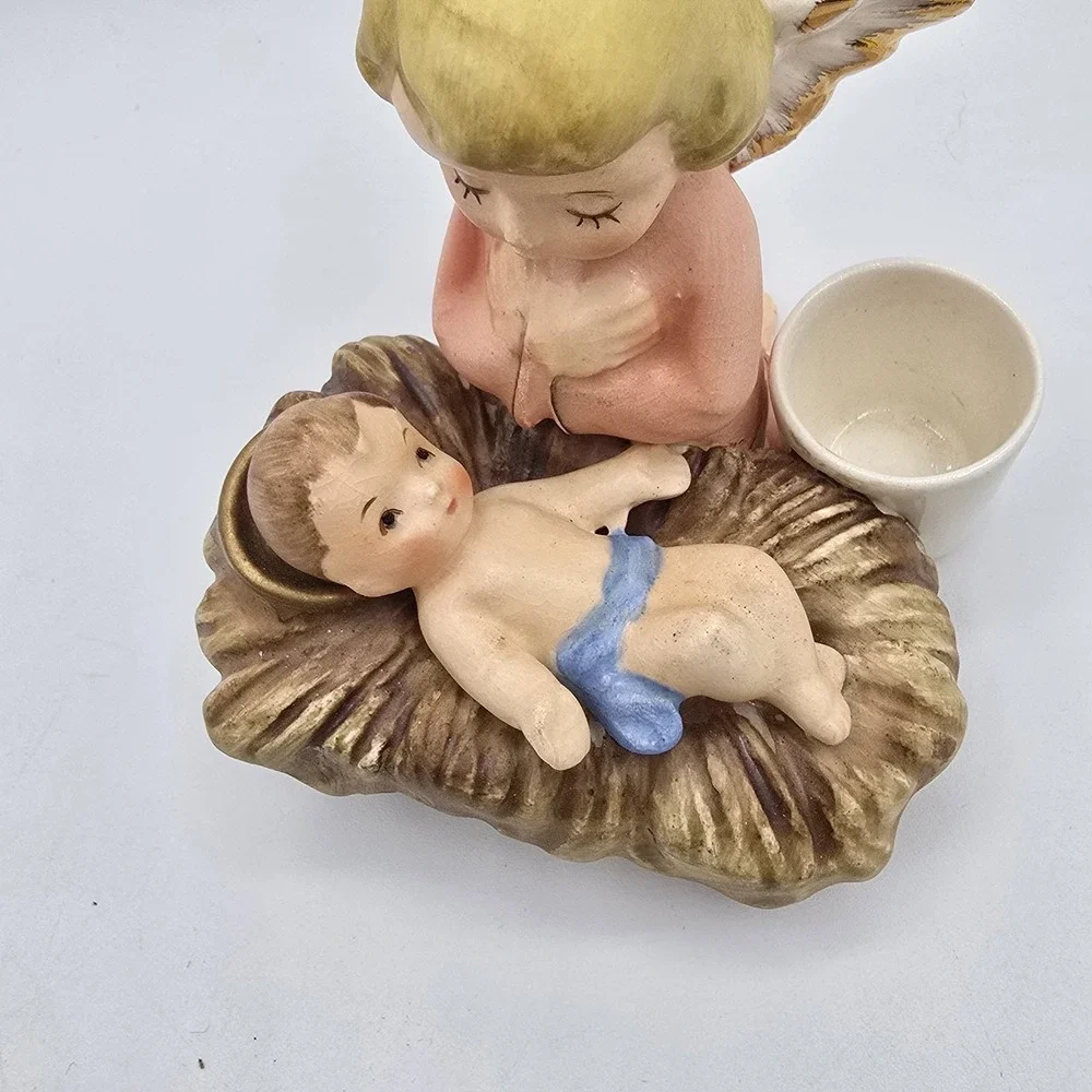 Vintage Angel And Baby Jesus Nativity‎ Candle Holder Christmas Decor